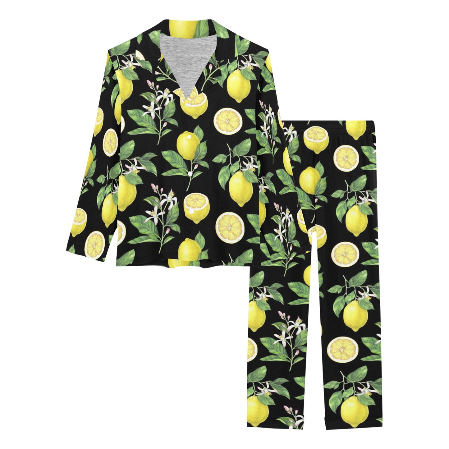 Lemon Pattern Print Design LM02 Women's Long Pajama Set