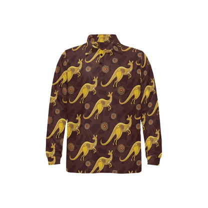 Kangaroos Aboriginal Pattern Print Design 08 Long Sleeve Polo Shirt For Men's