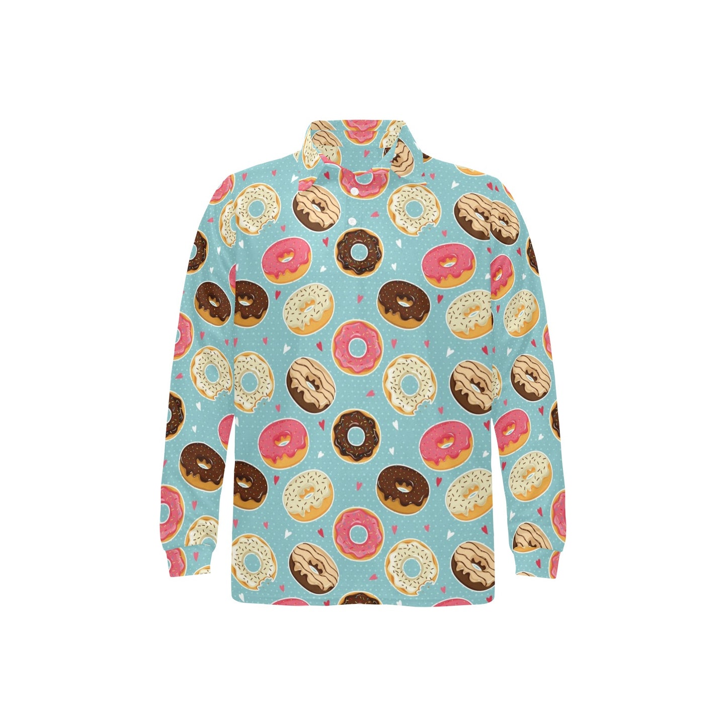 Donut Pattern Print Design DN04 Long Sleeve Polo Shirt For Men's