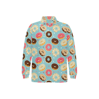 Donut Pattern Print Design DN04 Long Sleeve Polo Shirt For Men's