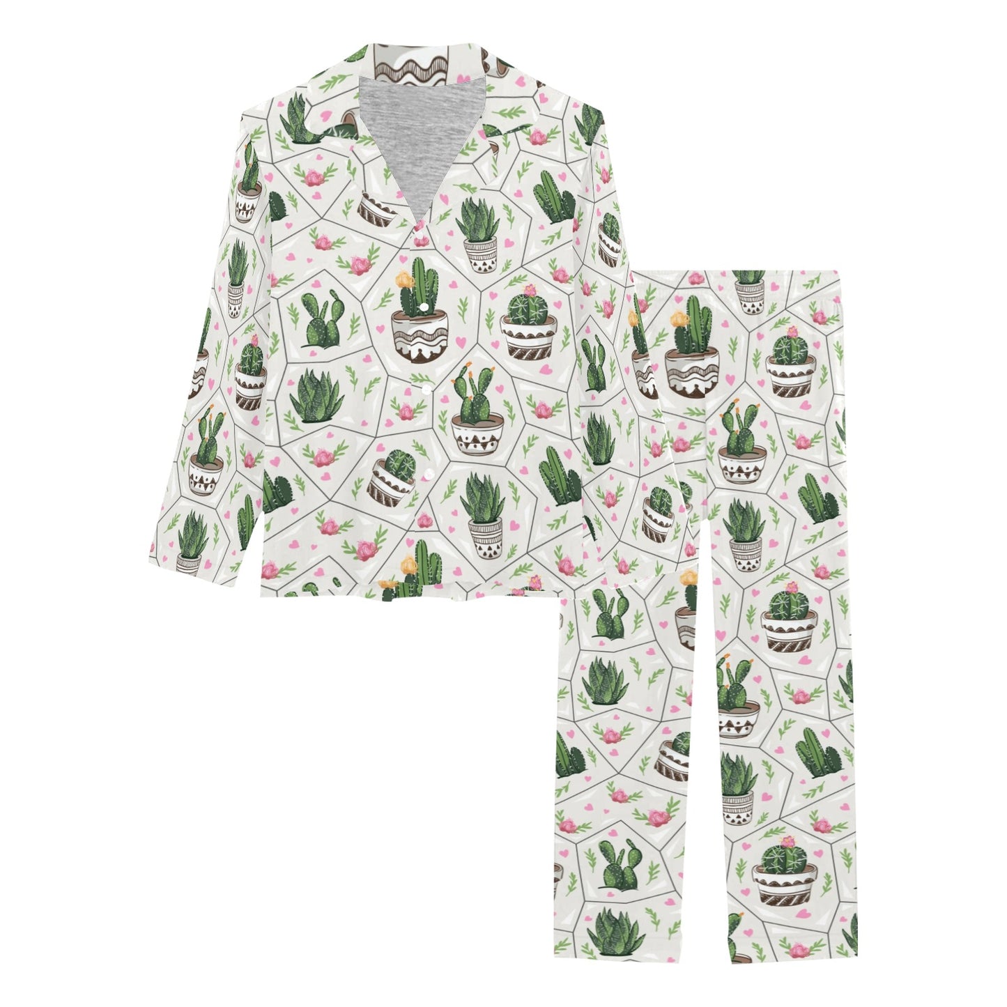 Cactus Pattern Print Design 04 Women's Long Pajama Set
