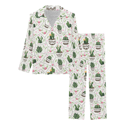 Cactus Pattern Print Design 04 Women's Long Pajama Set
