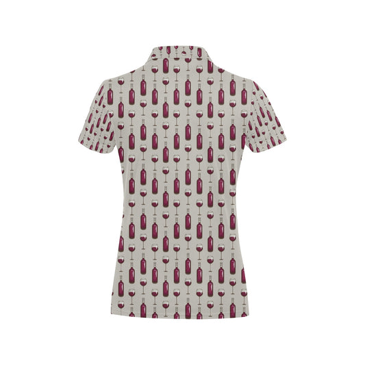 Wine Bottle Pattern Print Women's Polo Shirt