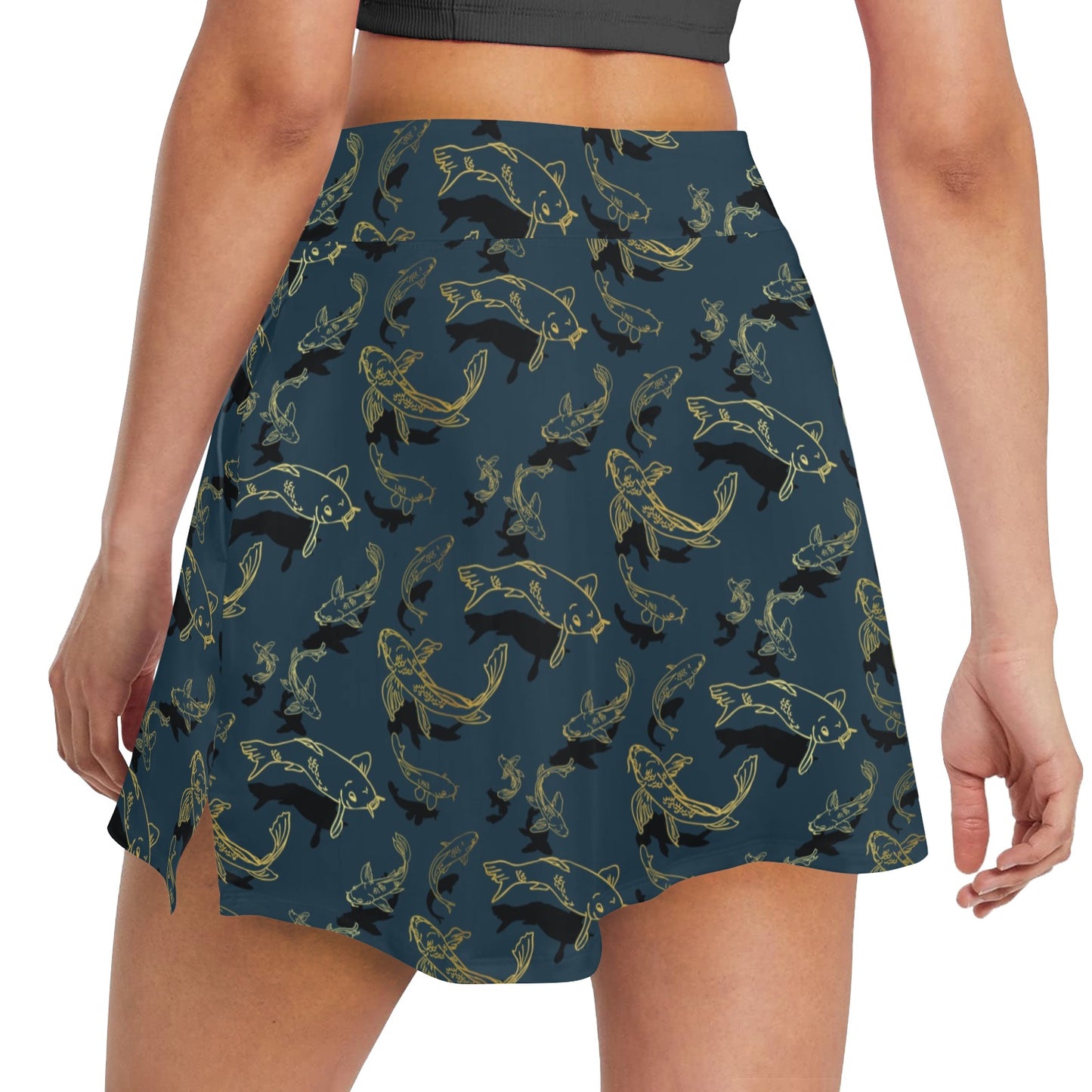 Koi Carp Gold Design Themed Print 17" Golf & Pickleball Skort with Pockets