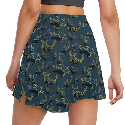 Koi Carp Gold Design Themed Print 17" Golf & Pickleball Skort with Pockets