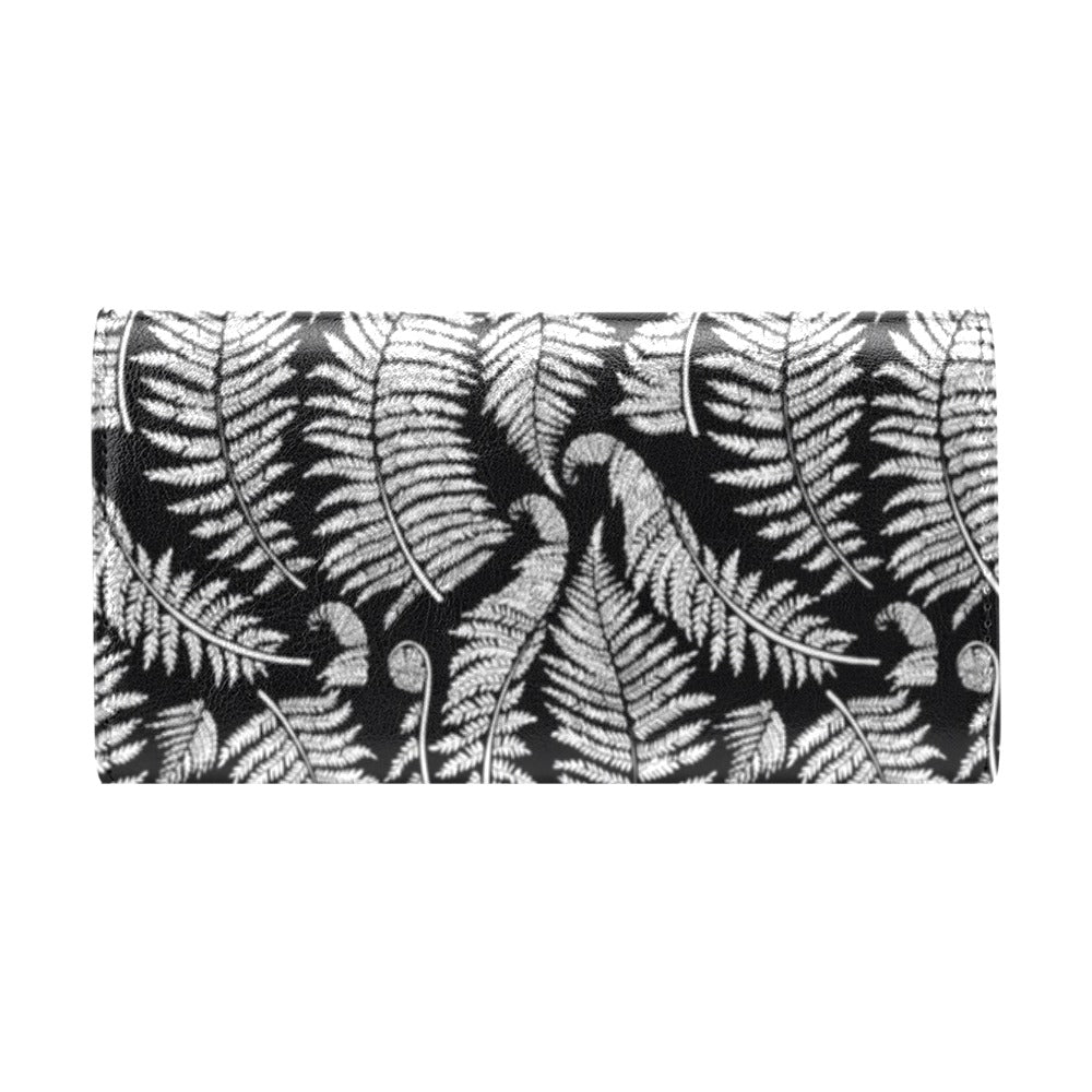 Fern Leave Black White Print Pattern Women's Trifold Wallet
