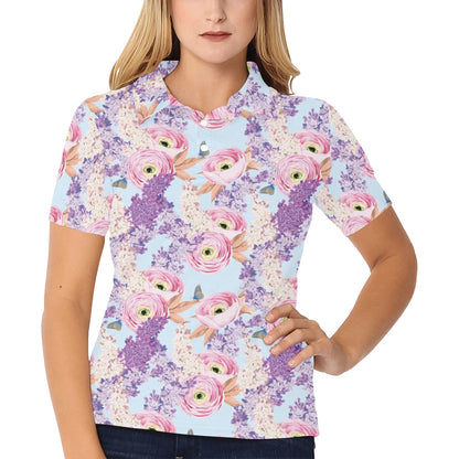 Lilac Pattern Print Design LI03 Women's Polo Shirt