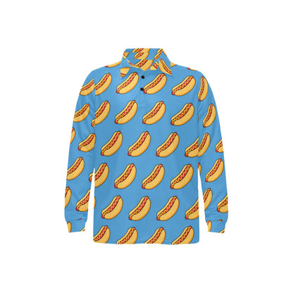 Hot Dog Pattern Print Design 02 Long Sleeve Polo Shirt For Men's