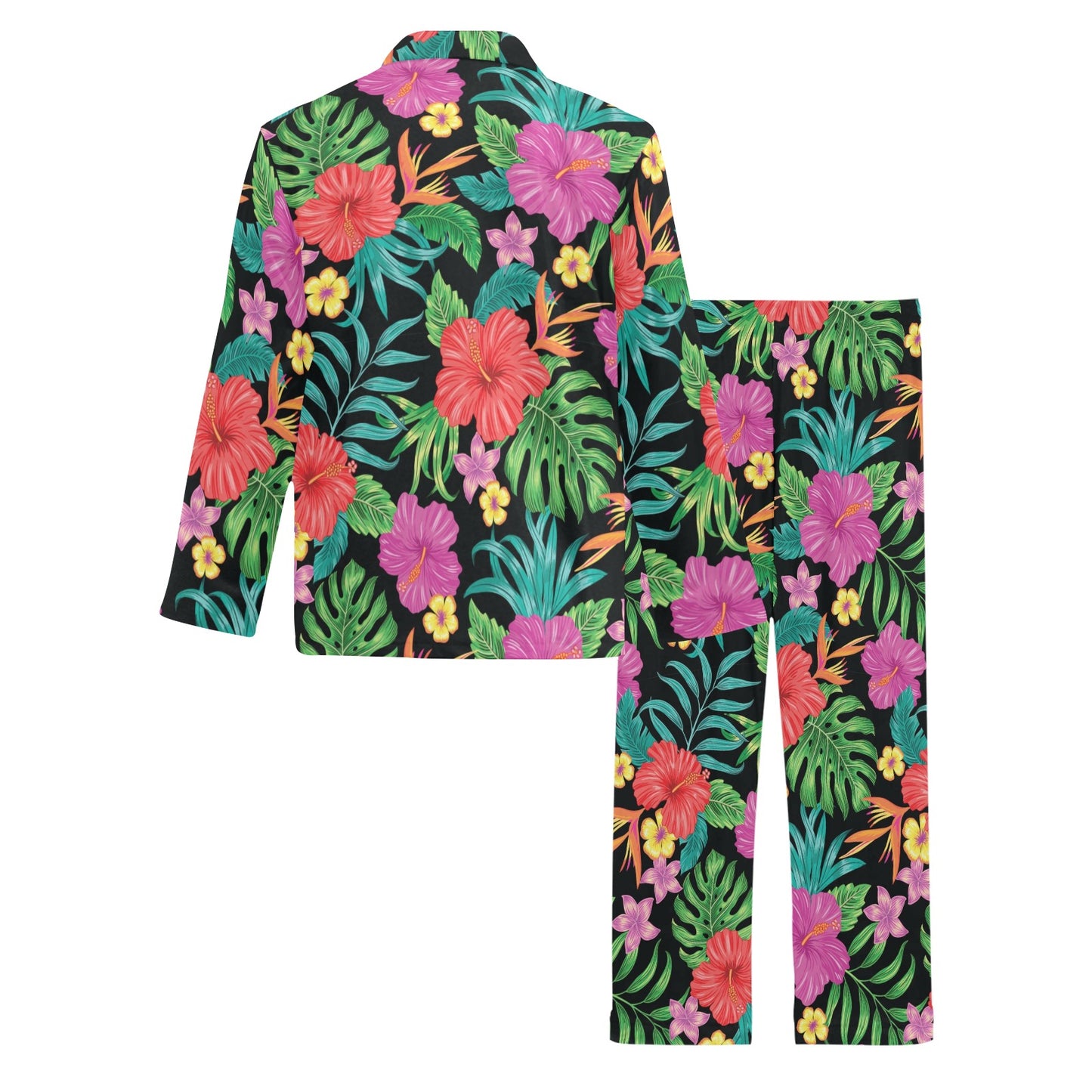 Hibiscus Red Hawaiian Flower Men's Long Pajama Set