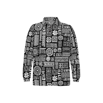 Polynesian Pattern Print Design A02 Long Sleeve Polo Shirt For Men's