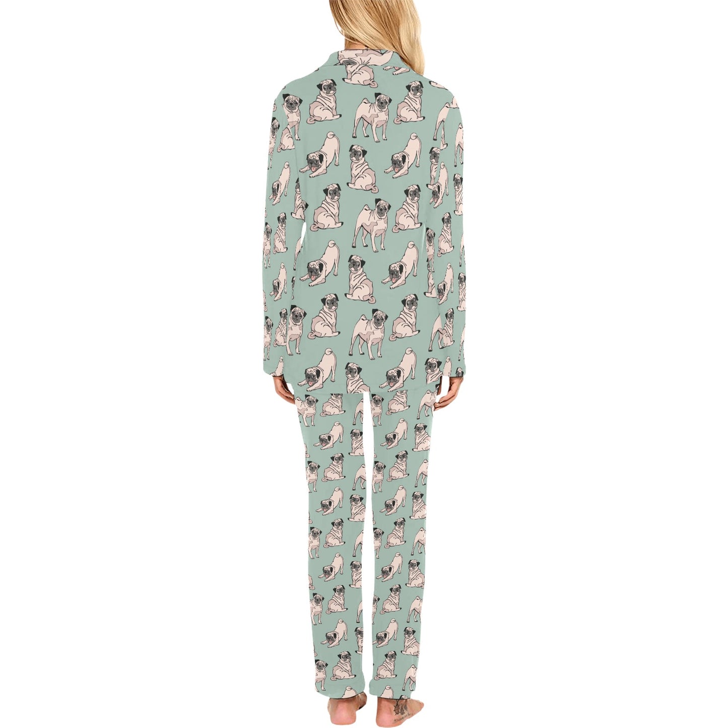 Pug Pattern Print Design A01 Women's Long Pajama Set