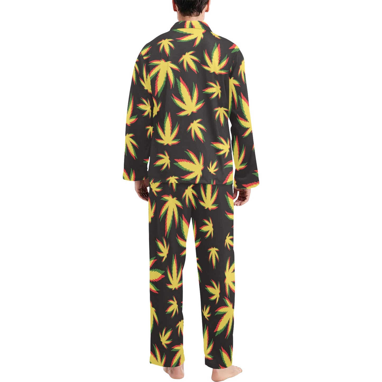 Pot Leaf Pattern Print Design A02 Men's Long Pajama Set