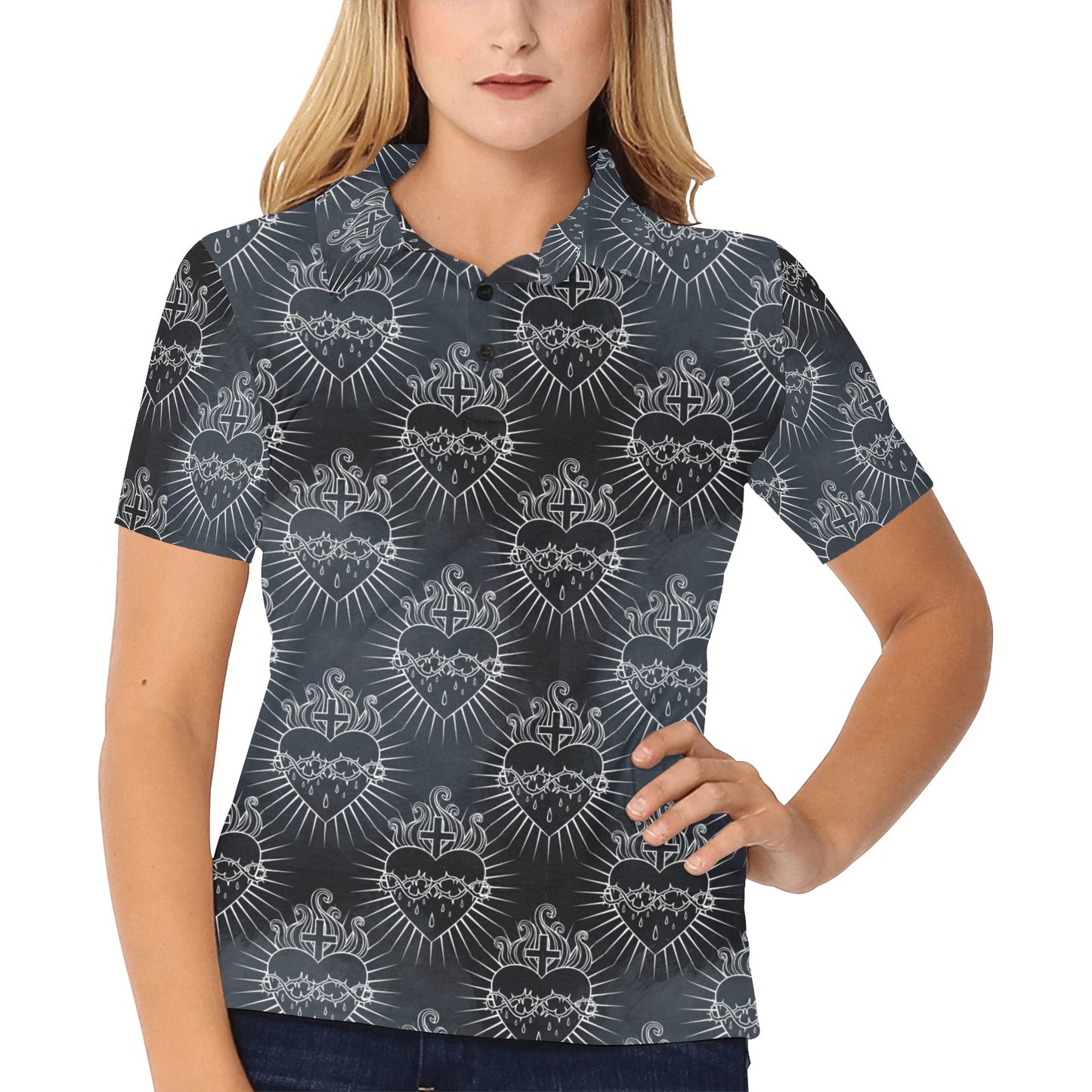 Christian Heart Tattoo Style Women's Polo Shirt
