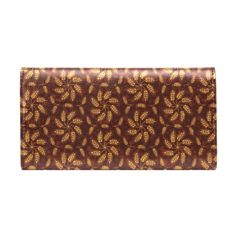 Agricultural Brown Wheat Print Pattern Women's Trifold Wallet