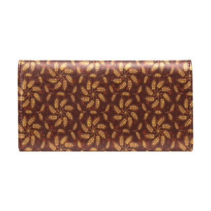 Agricultural Brown Wheat Print Pattern Women's Trifold Wallet