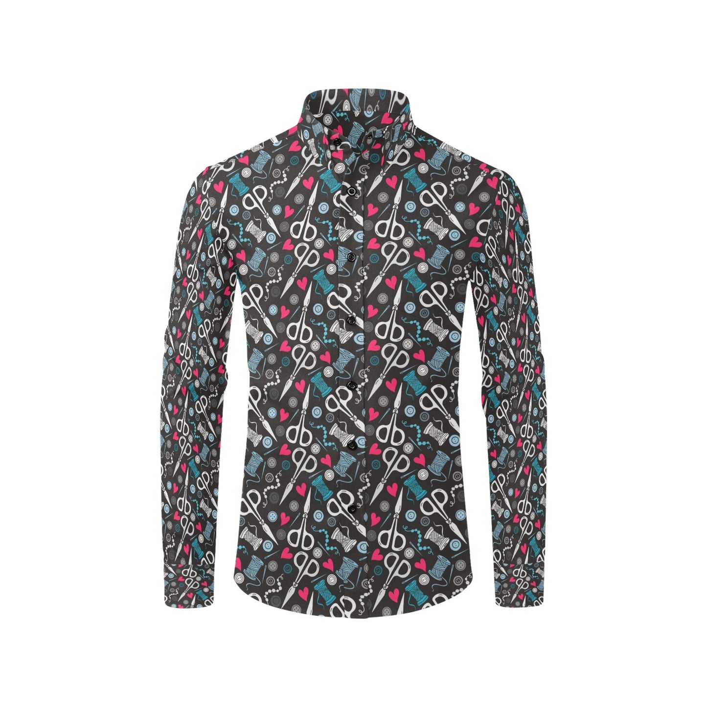 Sewing Equipment Print Design LKS305 Men's Long Sleeve Dress Shirt
