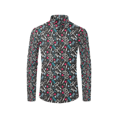 Sewing Equipment Print Design LKS305 Men's Long Sleeve Dress Shirt