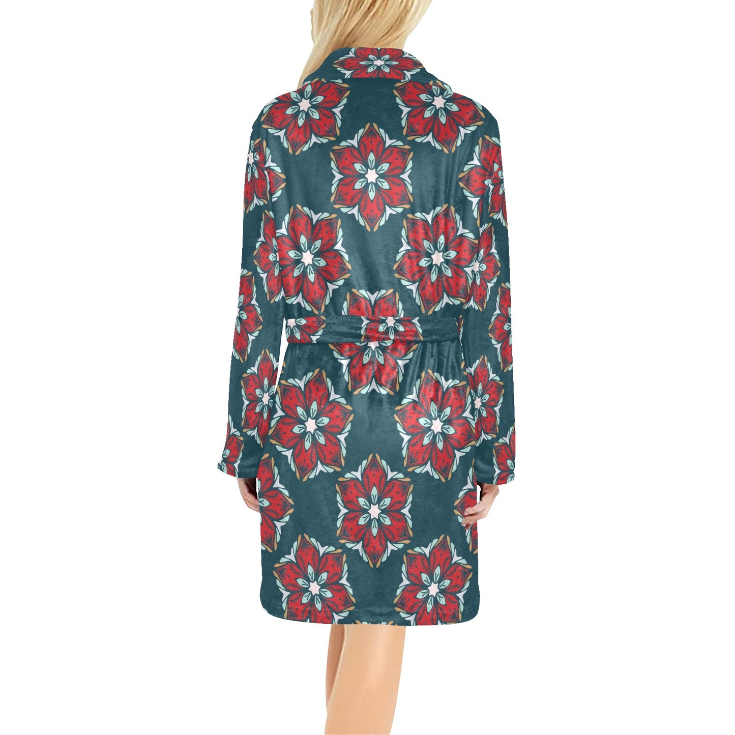 Poinsettia Pattern Print Design A03 Women's Fleece Robe