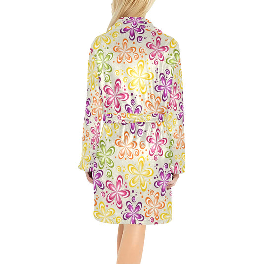 Flower Power Colorful Design Print Women's Fleece Robe