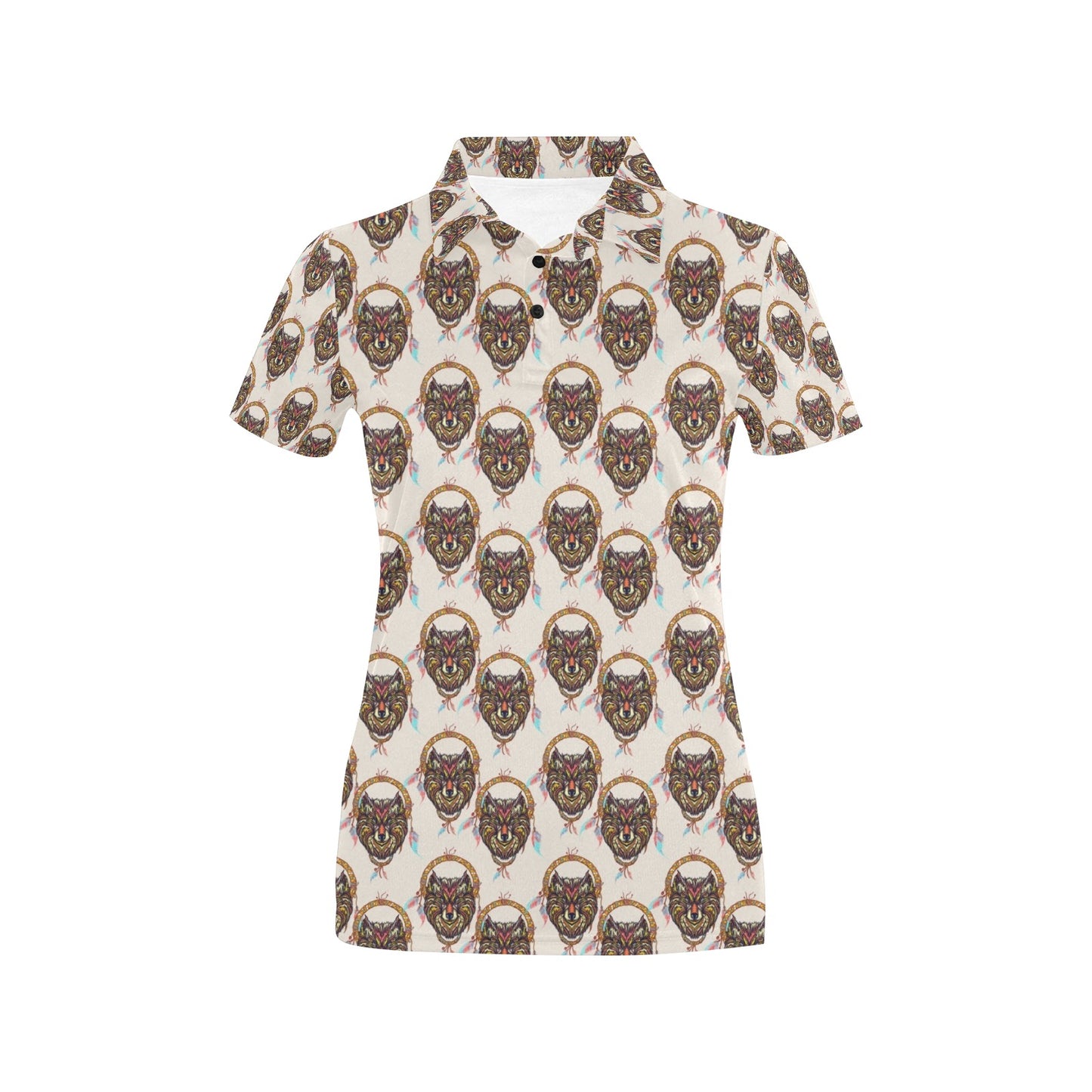 Wolf Tribal Dream Catcher Design Print Women's Polo Shirt