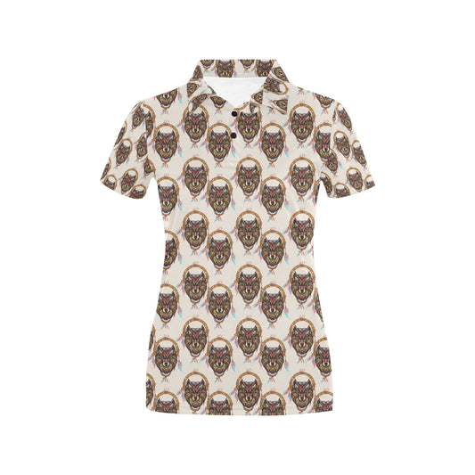 Wolf Tribal Dream Catcher Design Print Women's Polo Shirt