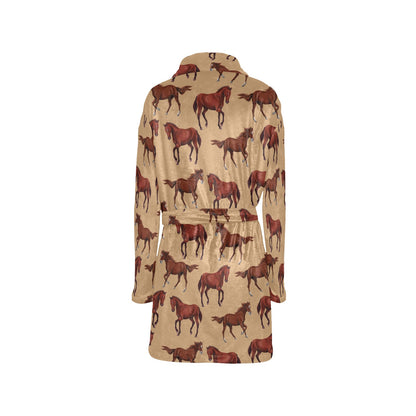 Brown Horse Print Pattern Women's Fleece Robe