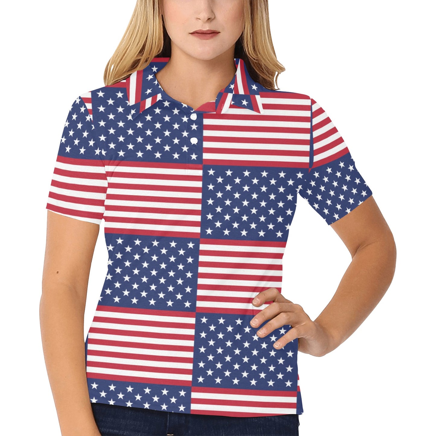 Patriotic US Flag Pattern Print Design A03 Women's Polo Shirt