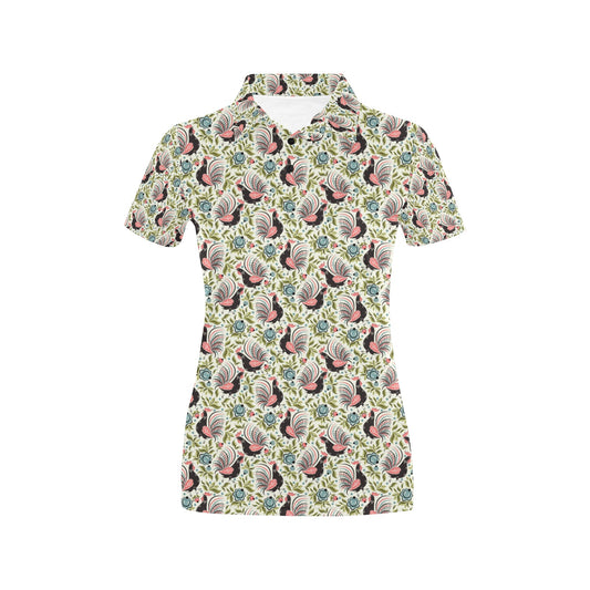 Rooster Print Design Women's Polo Shirt