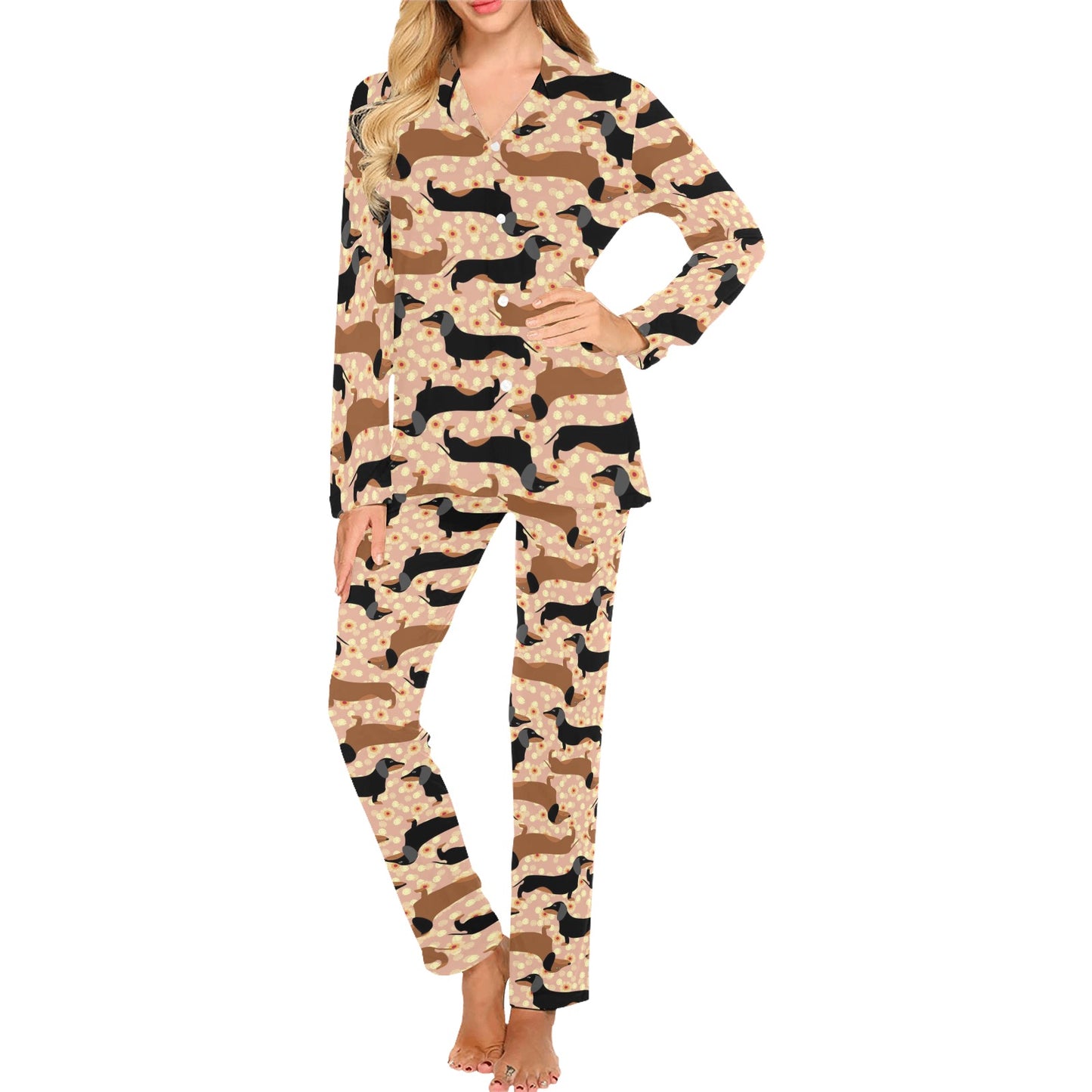 Dachshund Pattern Print Design 011 Women's Long Pajama Set