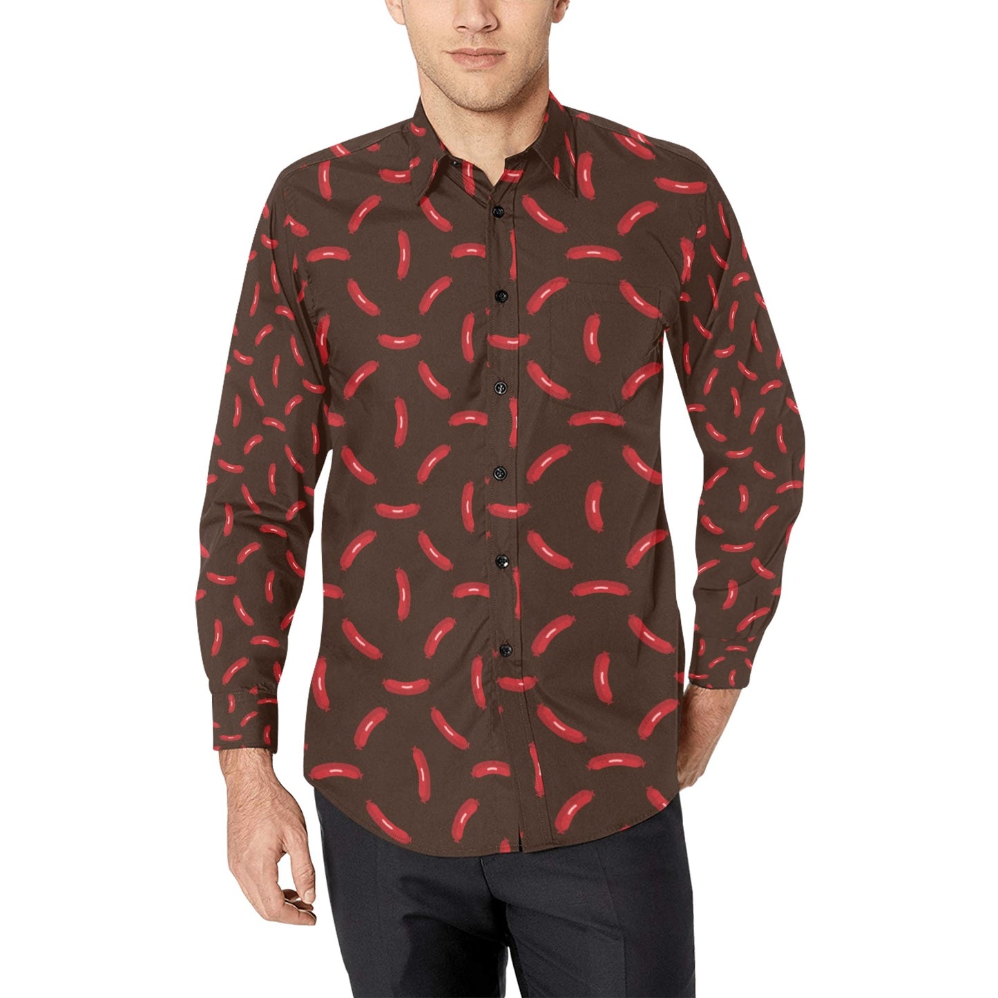 Sausage Print Design LKS302 Men's Long Sleeve Dress Shirt