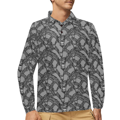 Bat Pattern Print Design 04 Long Sleeve Polo Shirt For Men's