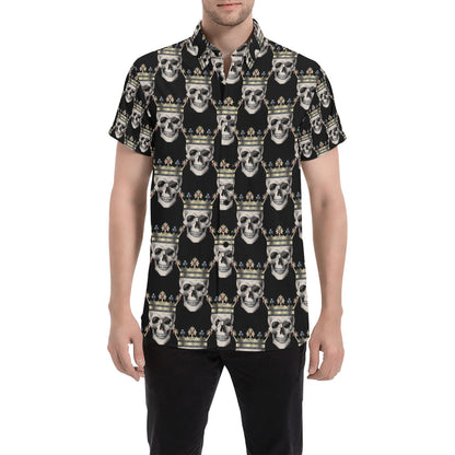 Skull King Print Design LKS3010 Men Short Sleeve Button Up Shirt