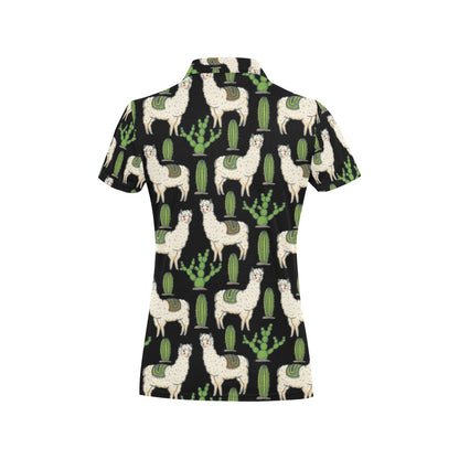 Llama Cactus Pattern Print Design 011 Women's Polo Shirt