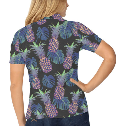 Pineapple Pattern Print Design PP04 Women's Polo Shirt