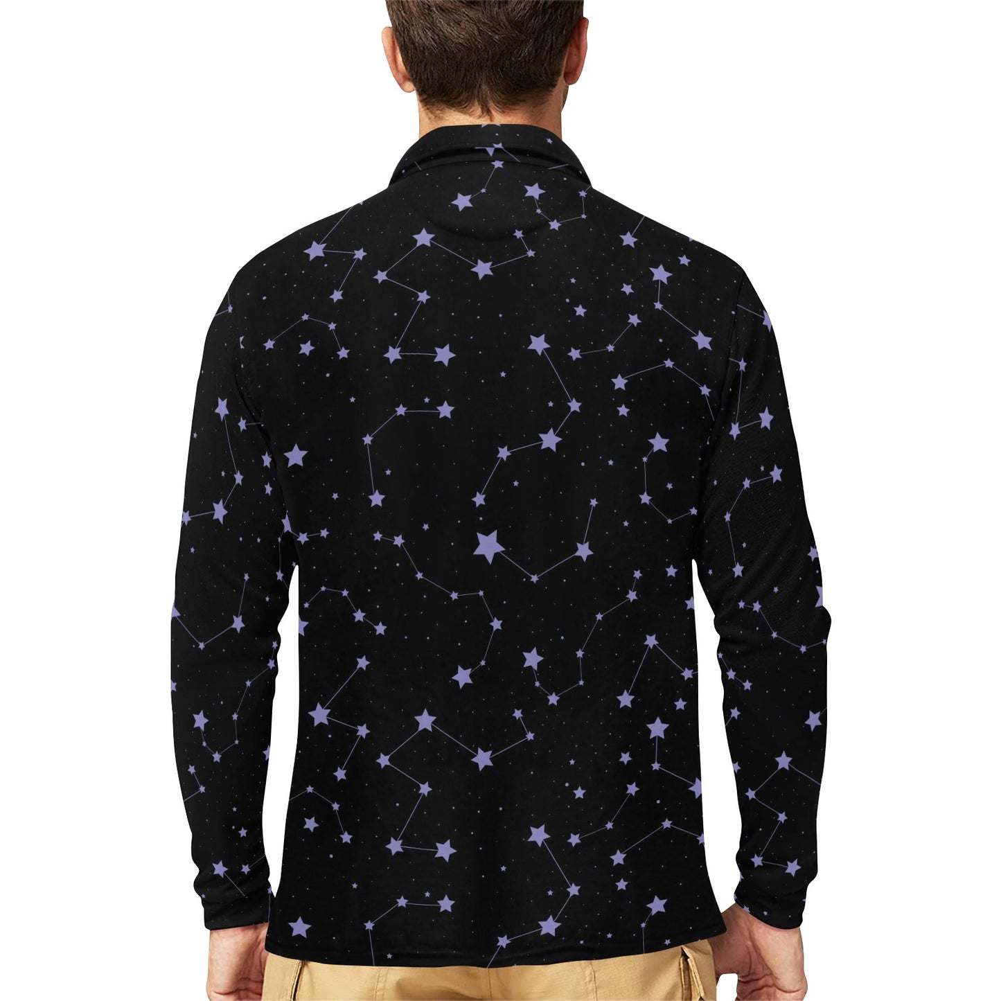 Star Print Design LKS303 Long Sleeve Polo Shirt For Men's