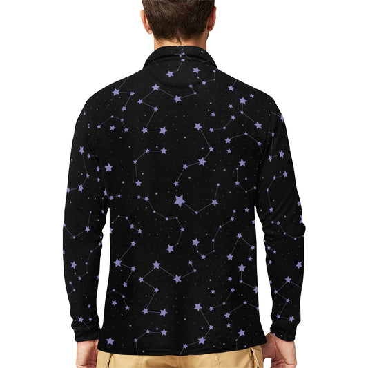 Star Print Design LKS303 Long Sleeve Polo Shirt For Men's