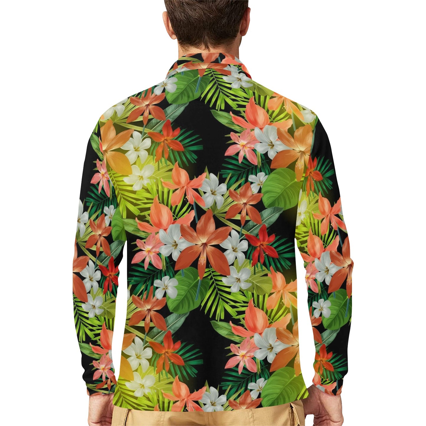 Amaryllis Pattern Print Design AL07 Long Sleeve Polo Shirt For Men's