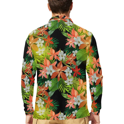 Amaryllis Pattern Print Design AL07 Long Sleeve Polo Shirt For Men's