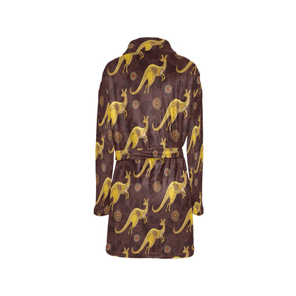 Kangaroos Aboriginal Pattern Print Design 08 Women's Fleece Robe