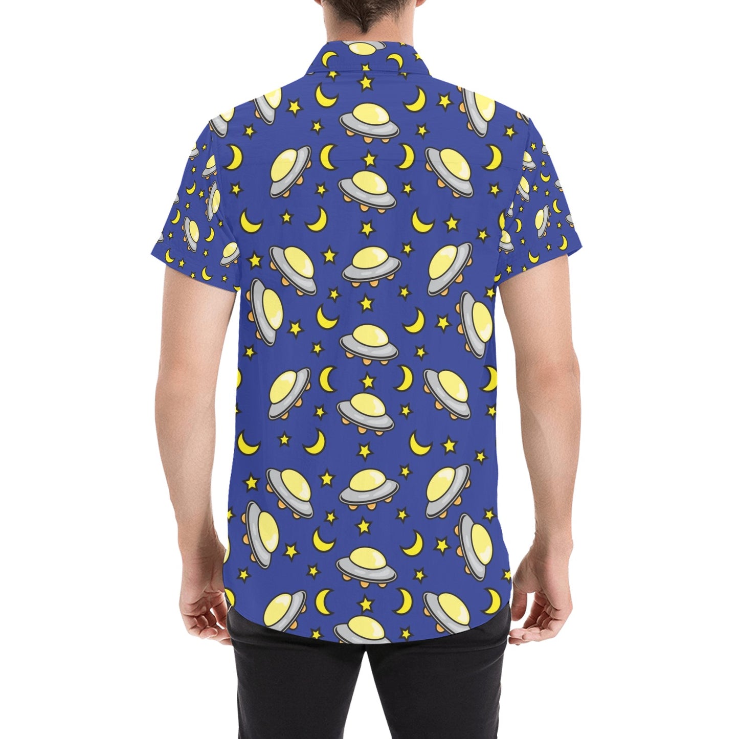UFO Print Design LKS309 Men Short Sleeve Button Up Shirt