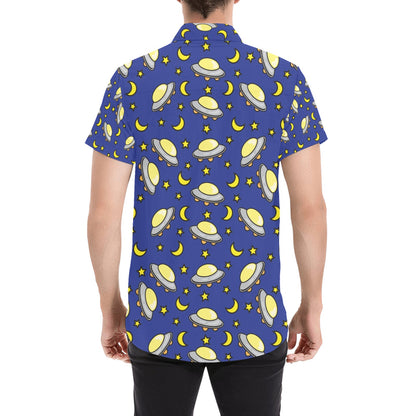 UFO Print Design LKS309 Men Short Sleeve Button Up Shirt
