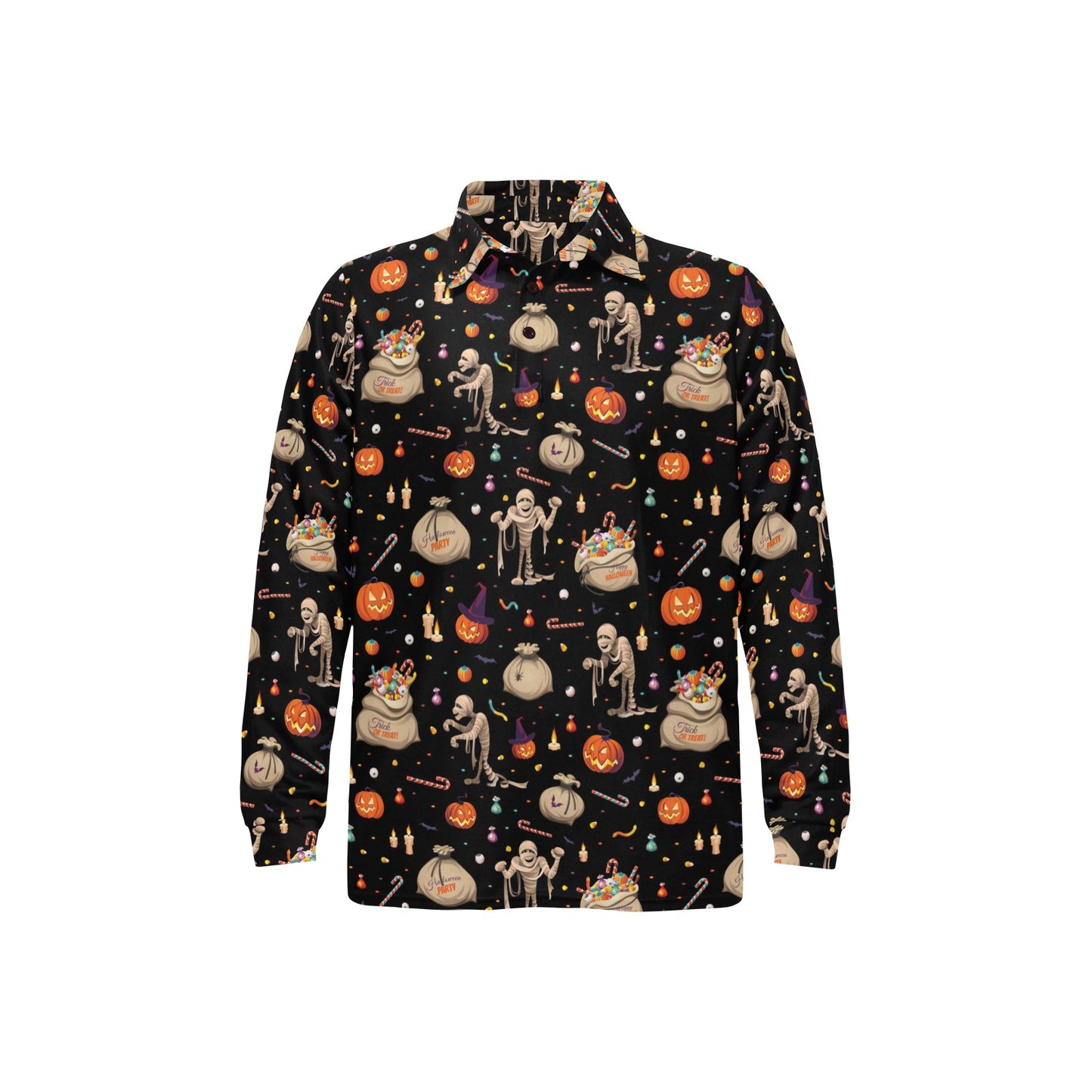 Mummy Halloween Print Design LKS303 Long Sleeve Polo Shirt For Men's