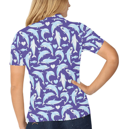 Dolphin Smile Print Pattern Women's Polo Shirt