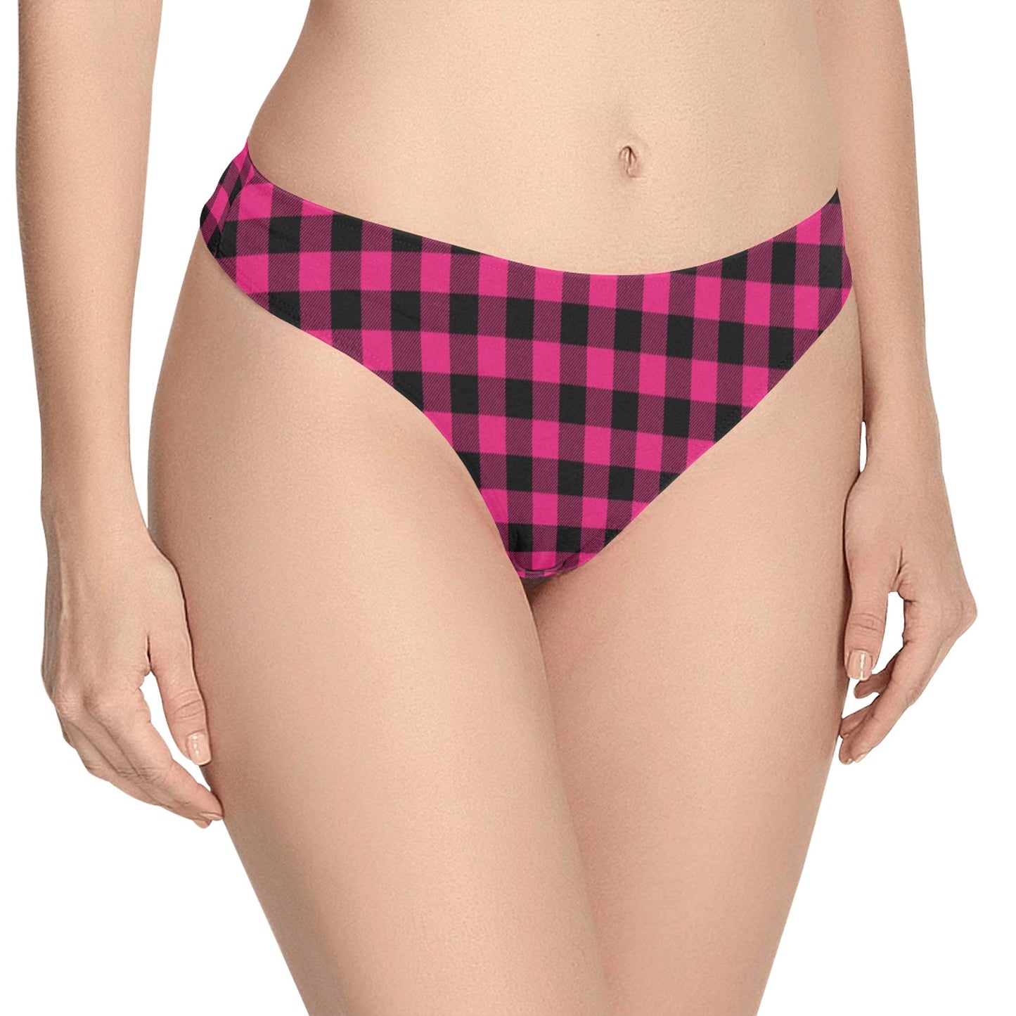 Pink Tartan Plaid Pattern Women's Thongs