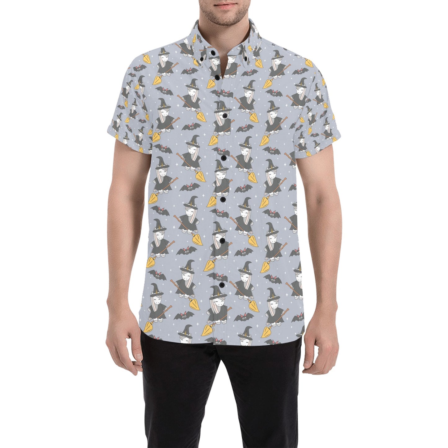 Witch Print Design LKS307 Men Short Sleeve Button Up Shirt