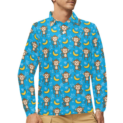 Monkey Pattern Print Design 05 Long Sleeve Polo Shirt For Men's