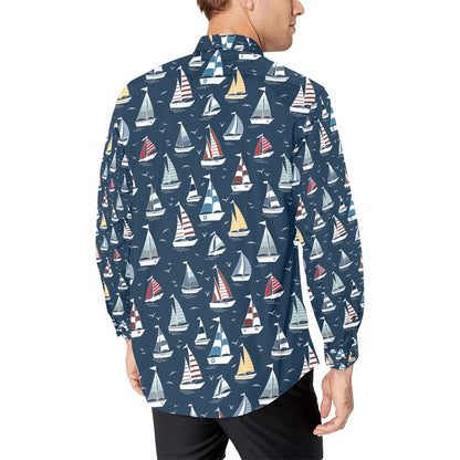 Sailboat Print Design LKS306 Men's Long Sleeve Dress Shirt