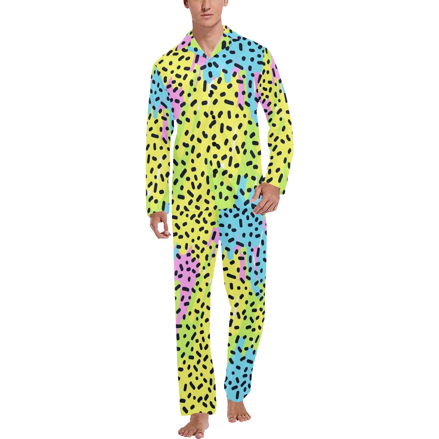 90s Pattern Print Design 2 Men's Long Pajama Set