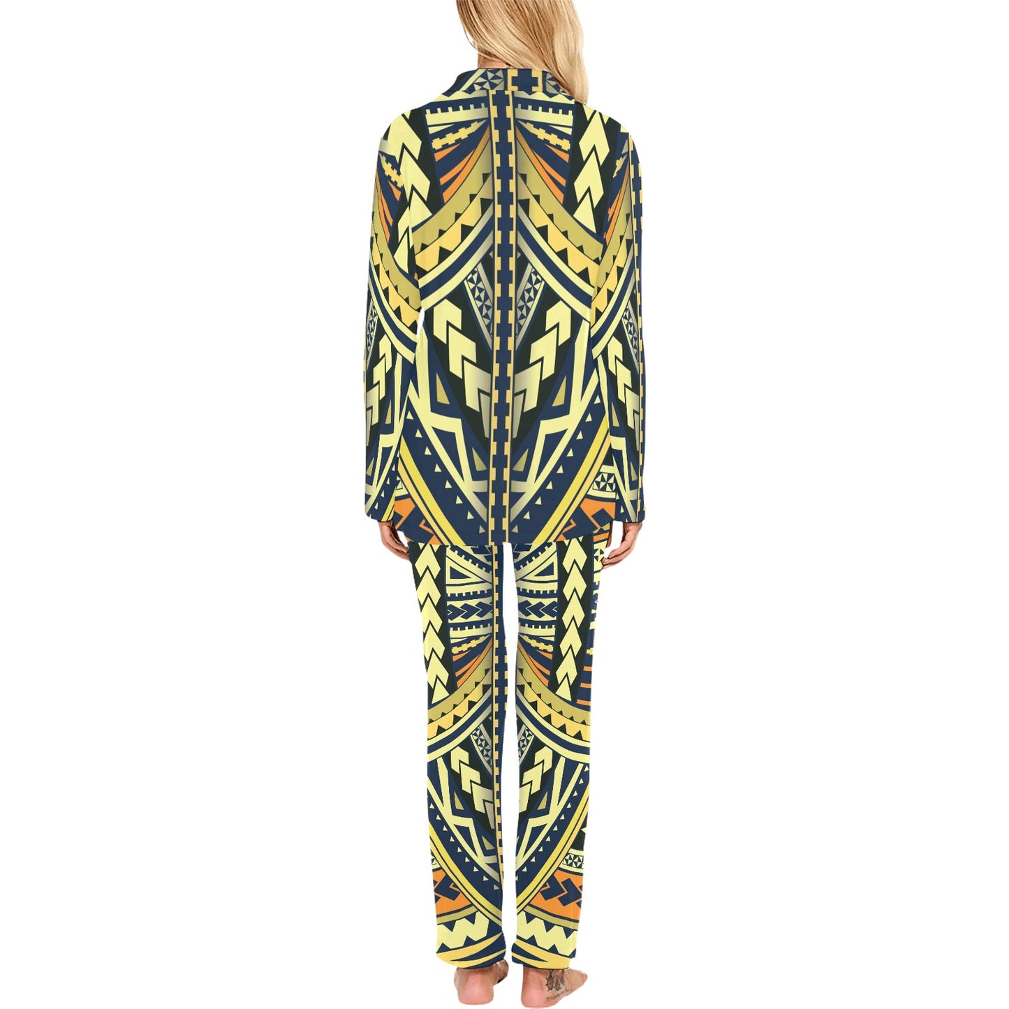 Polynesian Tattoo Print Women's Long Pajama Set