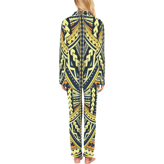 Polynesian Tattoo Print Women's Long Pajama Set